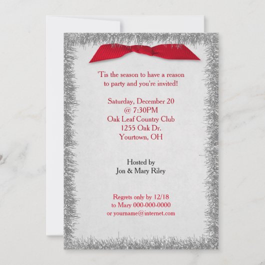 Invitation Bow de Noël rouge et Tinsel d'argent (Devant)