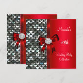 Invitation Bow Diamond Rouge Sequins Argent 40 ans (Devant / Derrière)