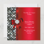 Invitation Bow Diamond Rouge Sequins Argent 40 ans (Dos)