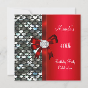Invitation Bow Diamond Rouge Sequins Argent 40 ans
