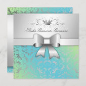 Invitation Bow Divin 311-Argent| Turquoise Lime Sweet 16 (Devant / Derrière)
