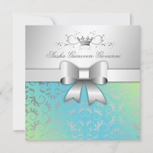 Invitation Bow Divin 311-Argent| Turquoise Lime Sweet 16 (Devant)