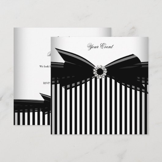 Invitation Bow d'occasion noir avec rayure blanche pour soiré (Devant / Derrière)