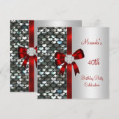 Invitation Bow en diamant rouge avec sequins argentés pour 40 (Devant / Derrière)