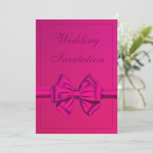 Invitation Bow en satin rose chaud - Mariage (Debout devant)