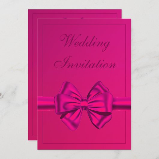Invitation Bow en satin rose chaud - Mariage (Devant / Derrière)