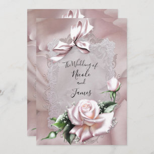 Invitation Bow en satin rose et Rose Mariage romantique