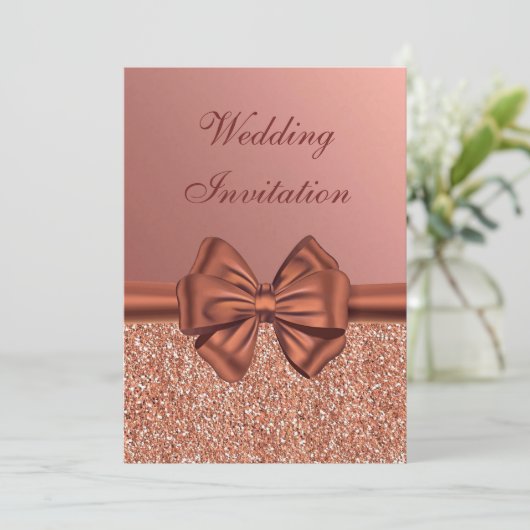 Invitation Bow en satin rose - Mariage (Debout devant)