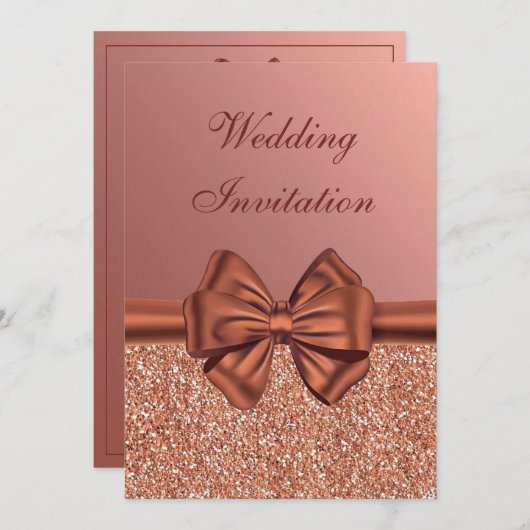 Invitation Bow en satin rose - Mariage (Devant / Derrière)