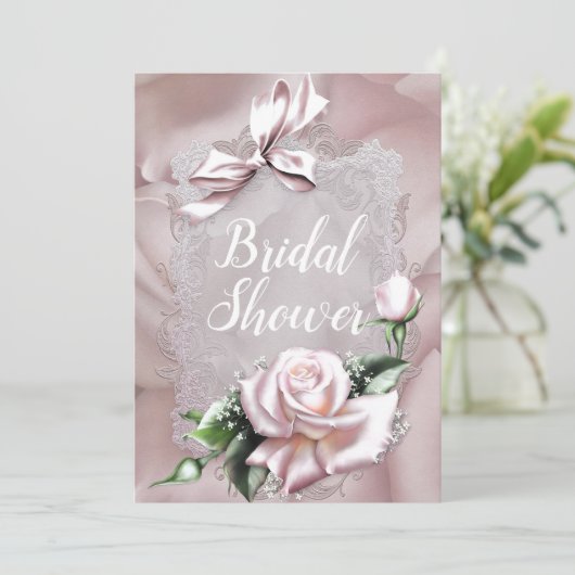 Invitation Bow en satin rose vif et Fête des mariées romantiq (Debout devant)