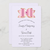 Invitation Bow en verre rose avec Mariage en pierre angulaire (Devant / Derrière)