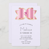 Invitation Bow en verre rose avec un centre Gemstone Annivers (Devant / Derrière)