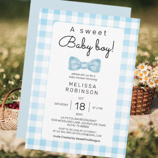 Invitation Bow En vichy Baby Boy Douche