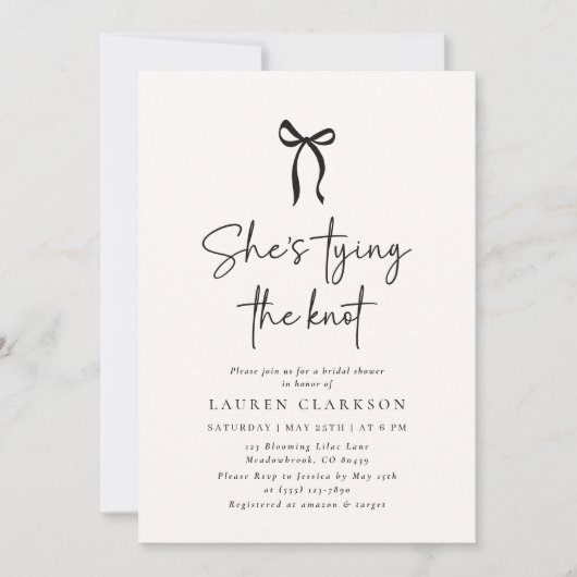 Invitation Bow en Whimsical, police de script Lier le noeud (Devant)