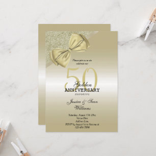Invitation Bow et Parties scintillant en or romantique 50e Ma