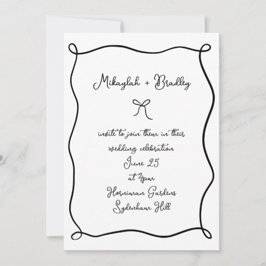 Invitation Bow et ruban noir et blanc Mariage (Devant)