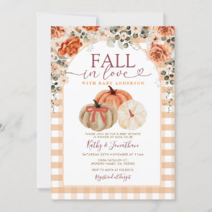 Invitation Bow Fall in Love Orange en vichy Baby shower