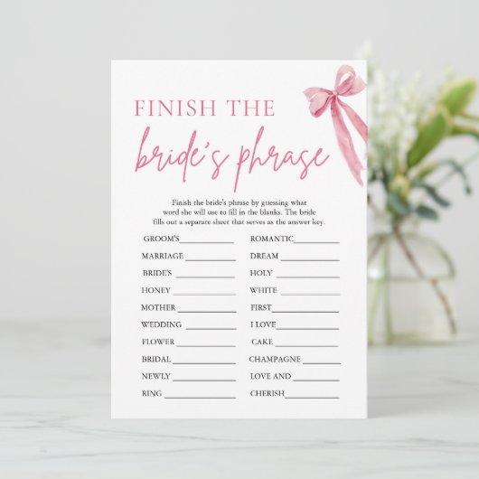 Invitation Bow finit le jeu de Fête des mariées Phrase de la  (Debout devant)