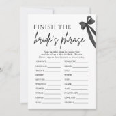 Invitation Bow finit le jeu de Fête des mariées Phrase de la  (Devant)