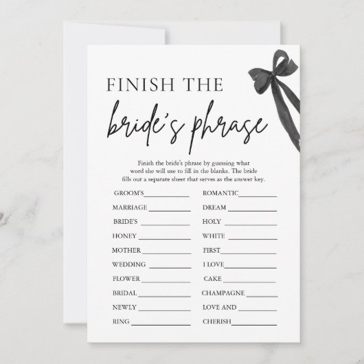 Invitation Bow finit le jeu de Fête des mariées Phrase de la  (Devant)