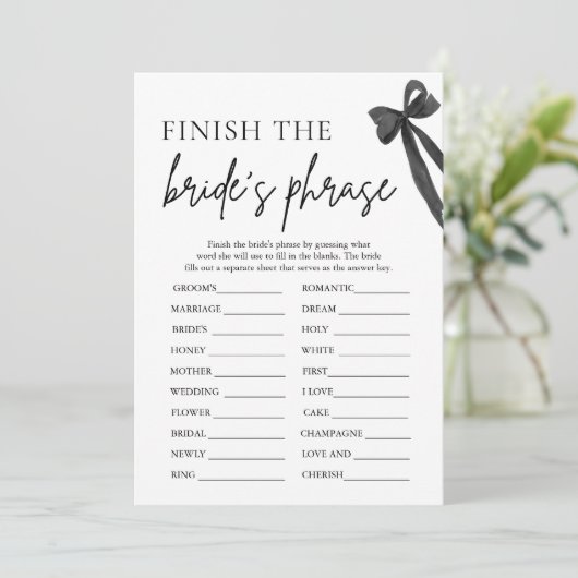 Invitation Bow finit le jeu de Fête des mariées Phrase de la  (Debout devant)