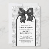 Invitation Bow floral Elégant Baby shower noir blanc (Devant)