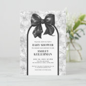Invitation Bow floral Elégant Baby shower noir blanc (Debout devant)