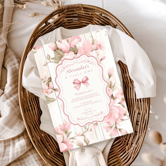 Invitation Bow Floral Fancy ONE Girl 1er anniversaire