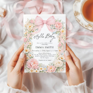 Invitation Bow Floral Fard Rose Fille Coquette Baby Shower