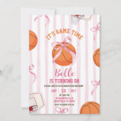 Invitation Bow Girl Basketball Birthday Game time (Devant)