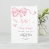 Invitation Bow Girl rose ruban Coquette Élégant Baby shower (Debout devant)