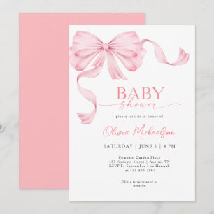 Invitation Bow Girl rose ruban Coquette Élégant Baby shower