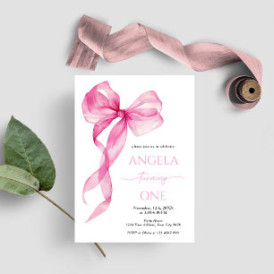 Invitation Bow Girls roses 1er anniversaire