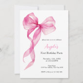 Invitation Bow Girls roses 1er anniversaire (Devant)