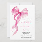 Invitation Bow Girls roses 1er anniversaire (Devant)