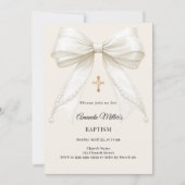 Invitation Bow Ivory Cream Pearls Girl Elegant Baptism (Devant)