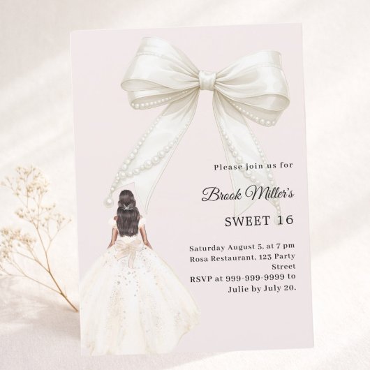 Invitation Bow ivory dress blush pink luxury Sweet 16