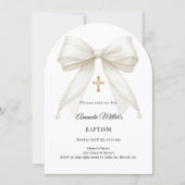 Invitation Bow Ivory Pearls Girl Elegant Arch Baptism (Devant)