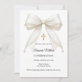 Invitation Bow ivory pearls girl elegant Confirmation (Devant)