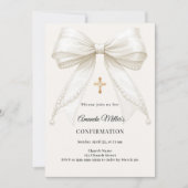Invitation Bow ivory pearls girl elegant Confirmation (Devant)