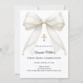 Invitation Bow ivory pearls girl elegant First Communion (Devant)