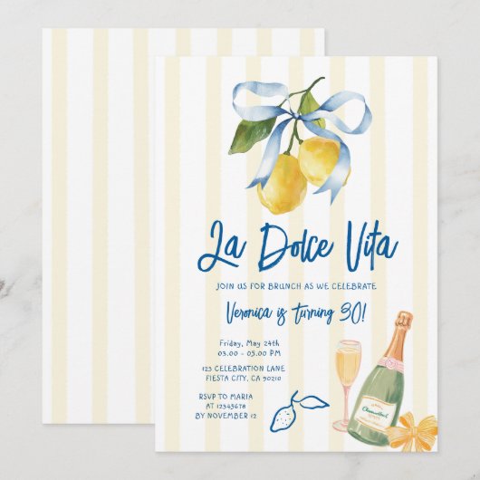 Invitation Bow La Dolce Vita 30th Lemon Citrus Birthday Party (Devant / Derrière)