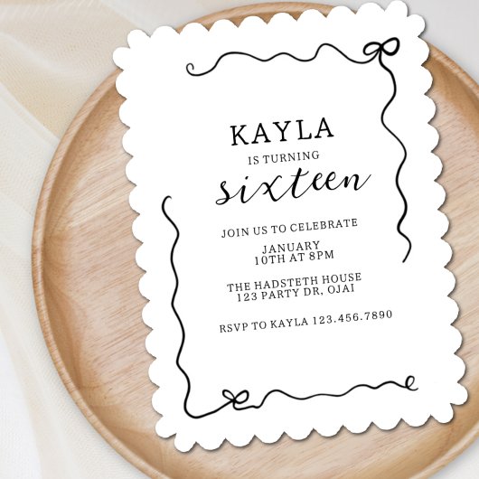 Invitation Bow, Modern, Black and White Birthday, Minimal