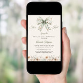 Invitation Bow neutral florals green ivory knot Bridal Shower