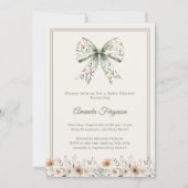Invitation Bow neutral florals green ivory summer Baby Shower (Devant)