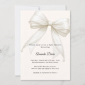 Invitation Bow neutral ivory pearls luxury Baby Shower (Devant)