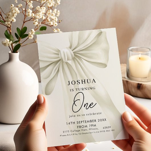 Invitation Bow neutre 1er anniversaire