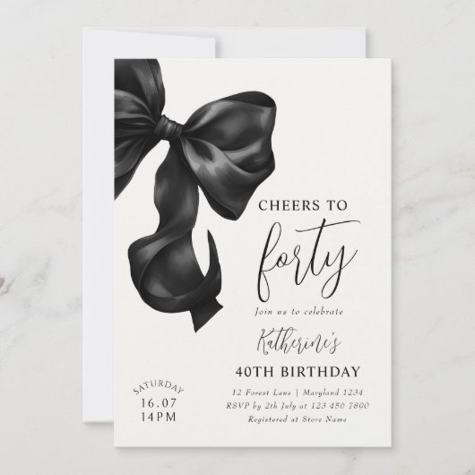 Invitation Bow noir 40e anniversaire (Devant)