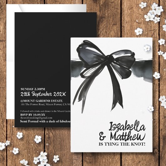 Invitation Bow Noir Blanc Liant Le Knot Ribbon Chic Mariage