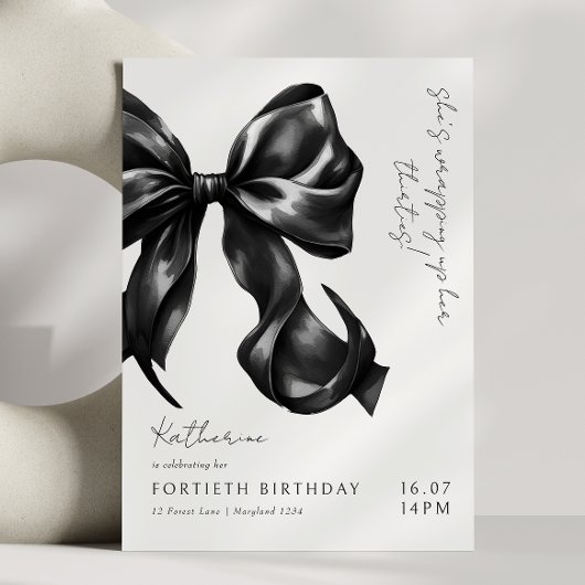 Invitation Bow noir & blanc moderne 40e anniversaire